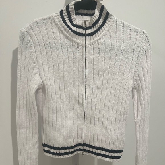 NWT: Urban Outfitters BDG Bella Zip-Up Cardigan 90s Ribbed Cotton Blend MM - Picture 1 of 3